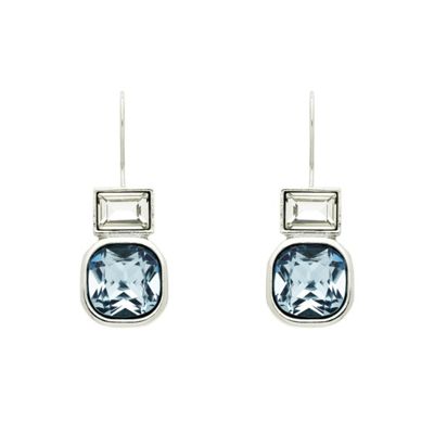 Rhodium plated sapphire cushion hook earrings
